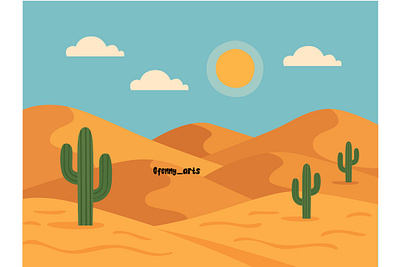 Desert Landscape with Cactus and Rolling Hills background beautiful cactus cartoon cielo desert dune hills hot landscape nature sand scene sky sun sunny sunset wallpaper warm