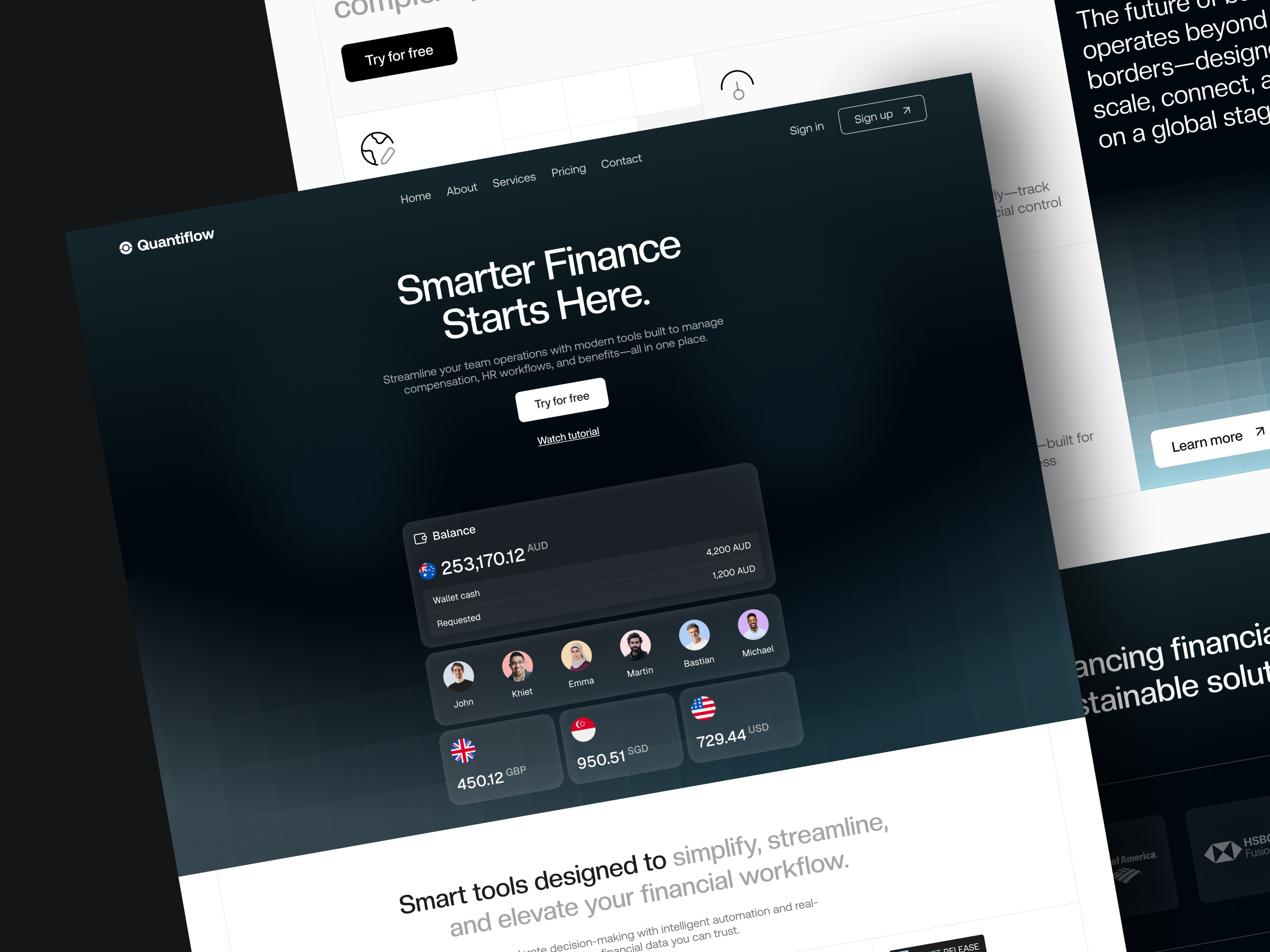 Quantiflow - Finance Landing Page analytics b2b bank cansaas design finance financial fintech interface landing landing page payment platform saas saas landing page ui ux web web design website