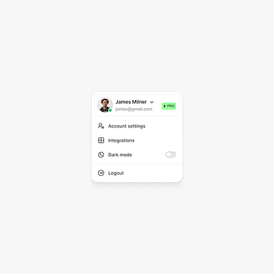User Dropdown account dropdown dropdown figma icons interface menu minimal modern product design ui ui design user user dropdown user interface ux web design