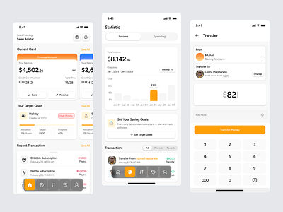 Financcee - Finance Tracker Mobile App debitcard design finance financeapp financemobile history iosmobile mobile mobileapp mobileappdesign money statistic trackermoney transferflow transferscreen ui uidesigner uiux