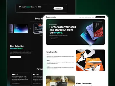 Custom Cards Landing Page black clean dark design landing page ui ux web design