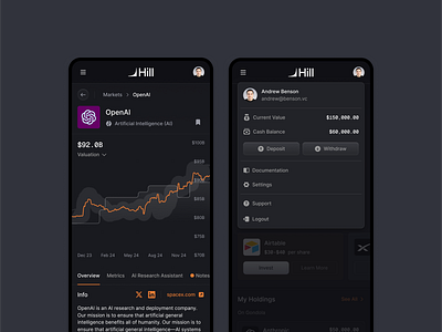 Mobile Portfolio & Market View for Investors analytics clean darktheme dashboard financeapp flat graph marketdata minimal mobileapp portfolio saas shadcn shadcnui valuation