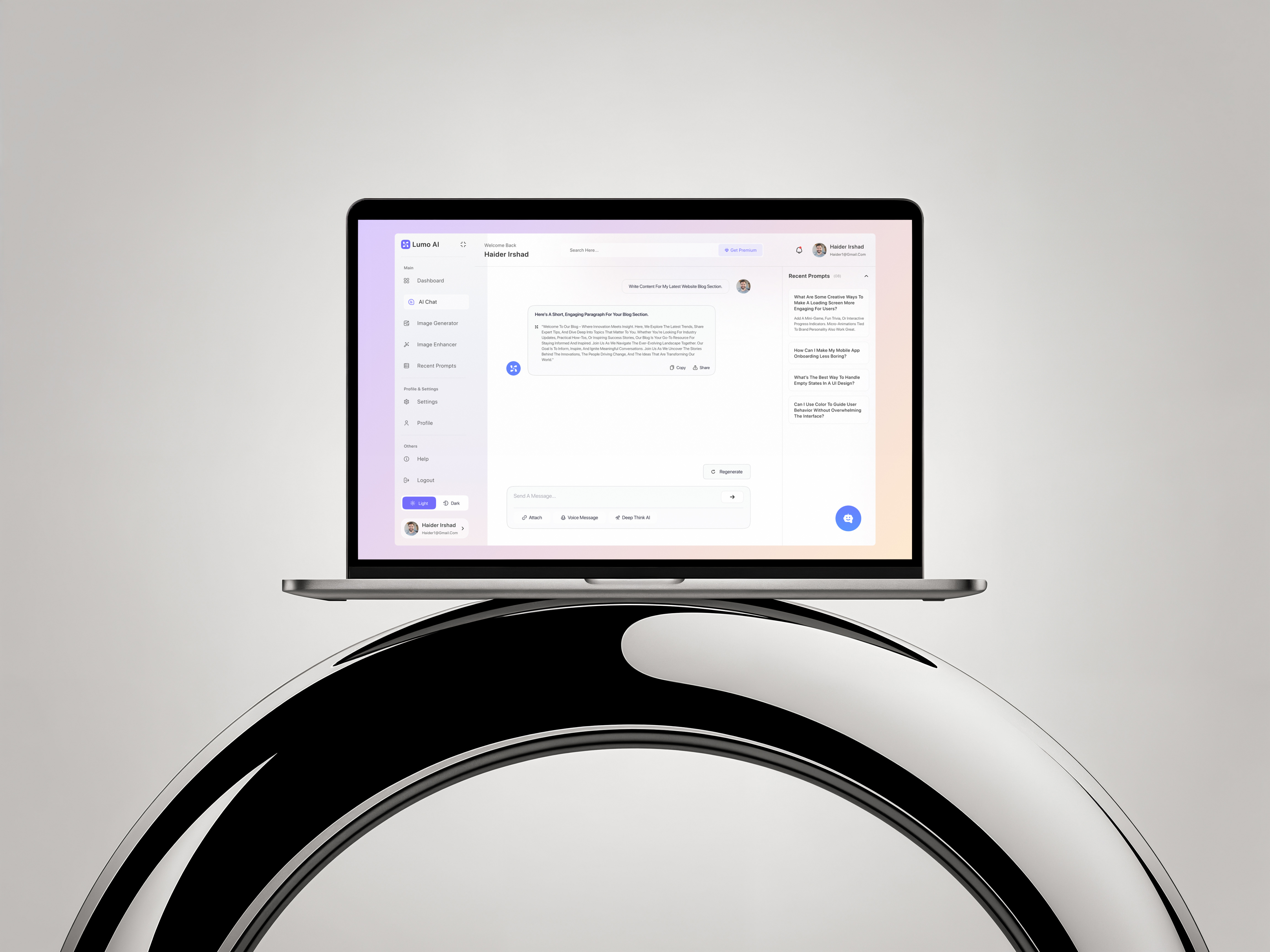 Lumo Ai ai assistant ai dashboard app design branding dashboard design graphic design illustration logo ui