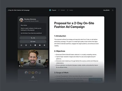 Proposal Review with Media Briefing clean collaboration dashboard flat minimal presentation projectbrief proposal saas shadcn shadcnui summary video