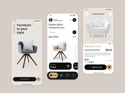 Modern Furniture Ecommerce App - Mobile app app showcase chair clean ui e commerce design ecommerce ui furniture app furniture shop furniture store ios minimal ui mobile app design onlineshop shop shopping app ui inspiration uiux