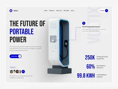 Voltix - Battery & Power Storage Solutions Website 3d animation battery bold branding car charging clean dpop electric ev hero minimalist motion graphics portable trend ui unique website zarpixel