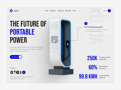 Voltix - Battery & Power Storage Solutions Website 3d animation battery bold branding car charging clean dpop electric ev hero minimalist motion graphics portable trend ui unique website zarpixel