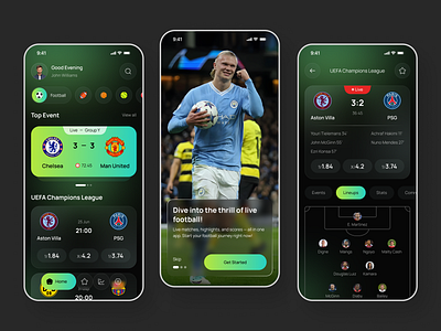 Live Football Mobile App app screen design bet betting fitness football game interface live football livescore match mobile mobile app premier league scoreboard soccer sport