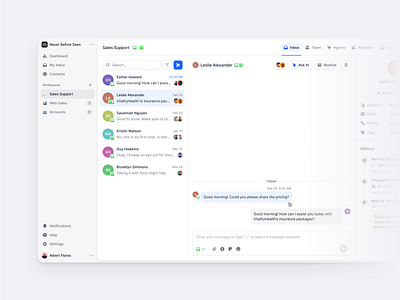 Customer conversations made simple chatui clean crm dashboard flat inboxviewlayout messaging minimal multicolunm productivity saas shadcn shadcnui supportpanel ui userflow ux