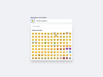 Customizing with a little personality clean customization dashboard emoji flat iconography interaction minimal persolization picker playful preferences saas shadcn shadcnui tailwind teamtool workspace