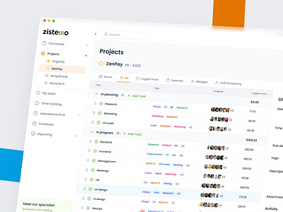 Time-tracking and project management web app - Projects clean dashboard design interface management navigation product project project management redesign sidebar table tags time tracking ui ux web web app