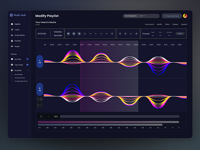AI Music Generator ai ai content creator ai music ai music app ai saas artificial intelligence artist composser dashboard ui graph music application music editor music generator music player music studio product app sound editor spotify ui ux design web app