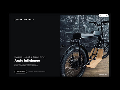 Product Website for Bee Electric dark design ecommerce framer moped page product shop store website