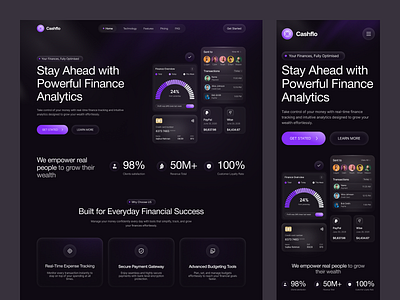 Finance Landing Page Responsive dark ui design figma template figma uiux finance fintech landing page landing page landing page design mobile responsive ui web design web designer web mobile version website design website designer