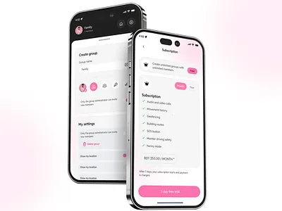 Family Safety App – Group & Subscription UI app app design concept design family group group chat kids location message mobile mobile app design safety subscription track tracker ui user interface ux ux design