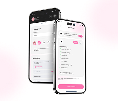 Family Safety App – Group & Subscription UI app app design concept design family group group chat kids location message mobile mobile app design safety subscription track tracker ui user interface ux ux design