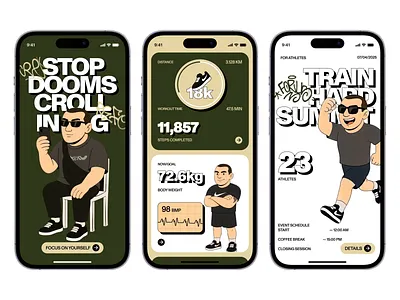 Train Hard – Mobile App Concept active body goals challenge endurance fitness app gym health heart rate inspiration lifestyle mobile app motivation routine sport steps tracker training ui ux workout
