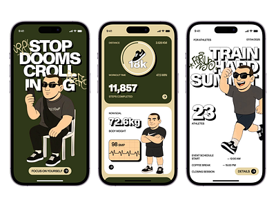 Train Hard – Mobile App Concept active body goals challenge endurance fitness app gym health heart rate inspiration lifestyle mobile app motivation routine sport steps tracker training ui ux workout