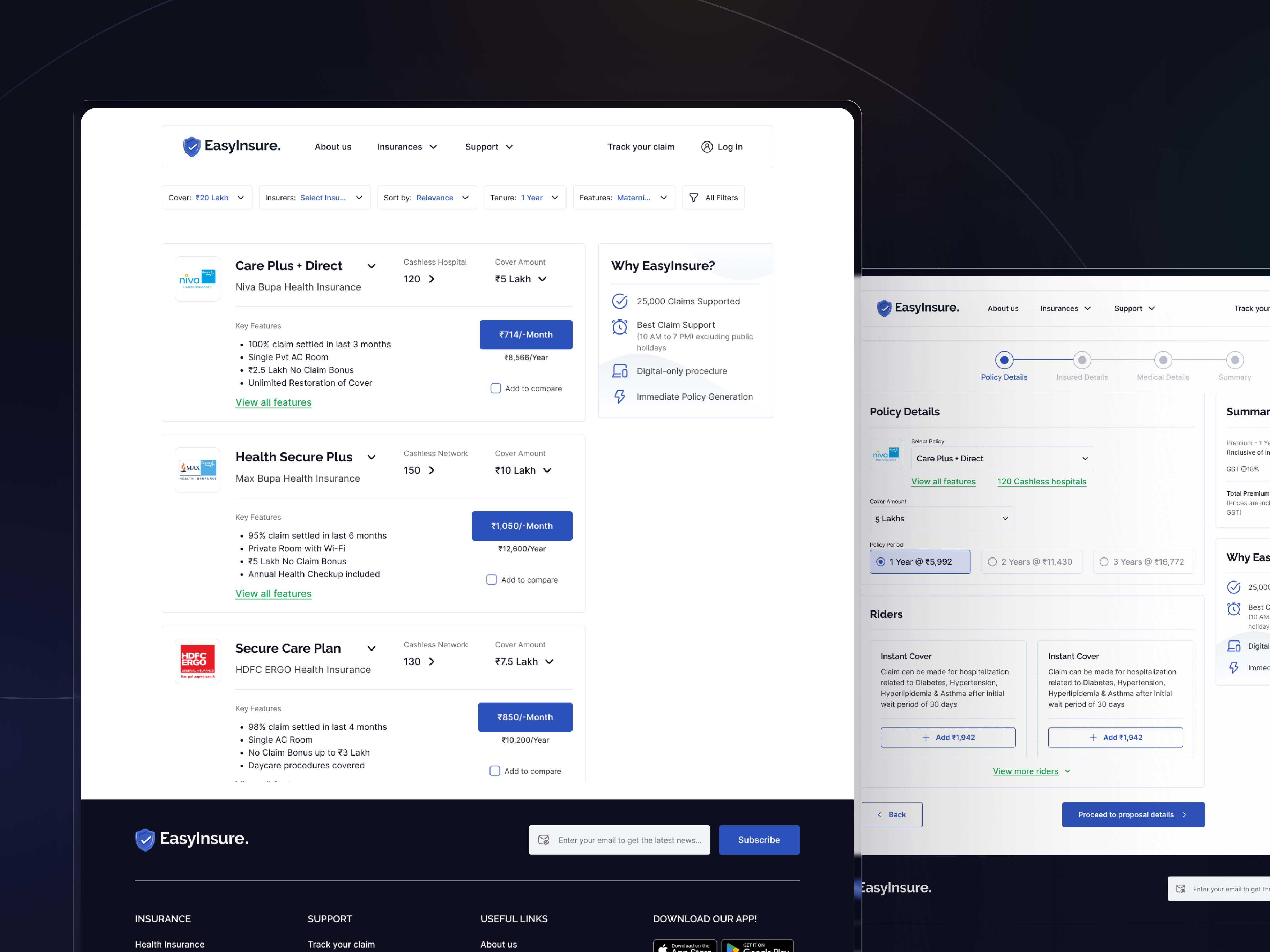 Insurance Website UI/UX Design | Policy Selection insurance minimalist policy process select steps ui ux web design website