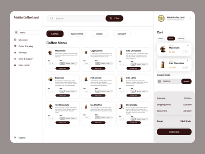 Coffee shop Menu Dashboard branding dashboard design graphic design mobile app design ui ux