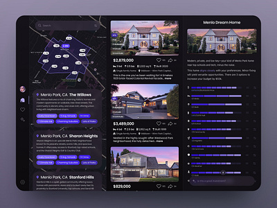Hoom App Dashboard agent ai dark app dark dashboard dark ui darkmode home app home buying preferences purple ui real estate app ui wangmander