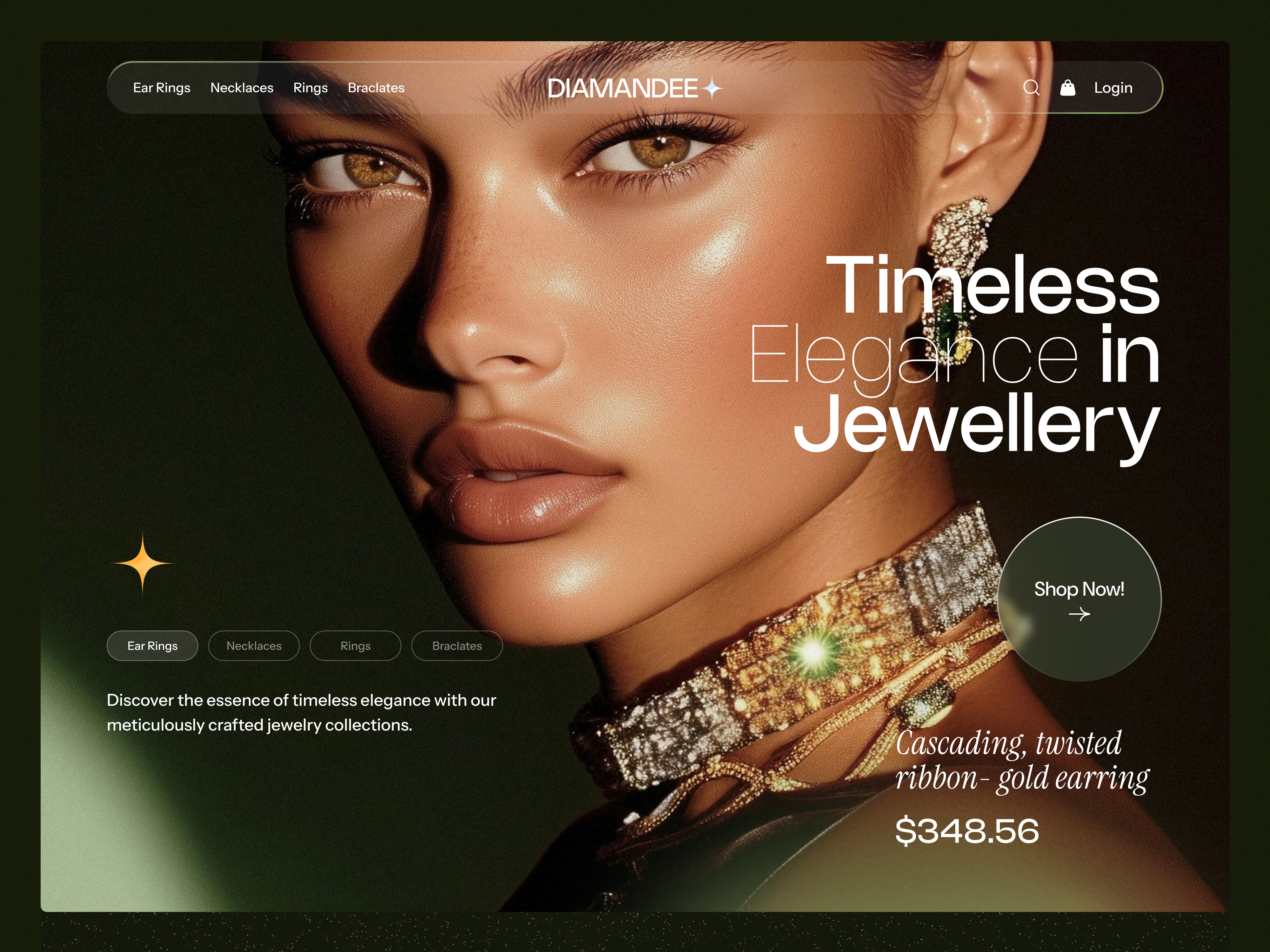 Jewelry E-commerce Landing Header UIUX Design ecommerce framer header homepage jewelery landingpage shopify uiux website