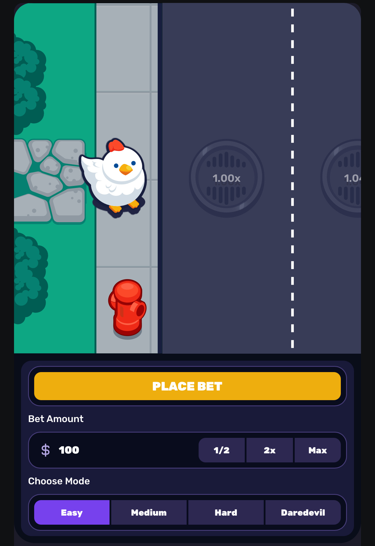 Mission Uncrossable - Casino game casino casino design casino games casino interface chicken game chicken road 1 chicken road game crash crypto casino design fast casino games gambling game illustration mission uncrossable plinko source code ui