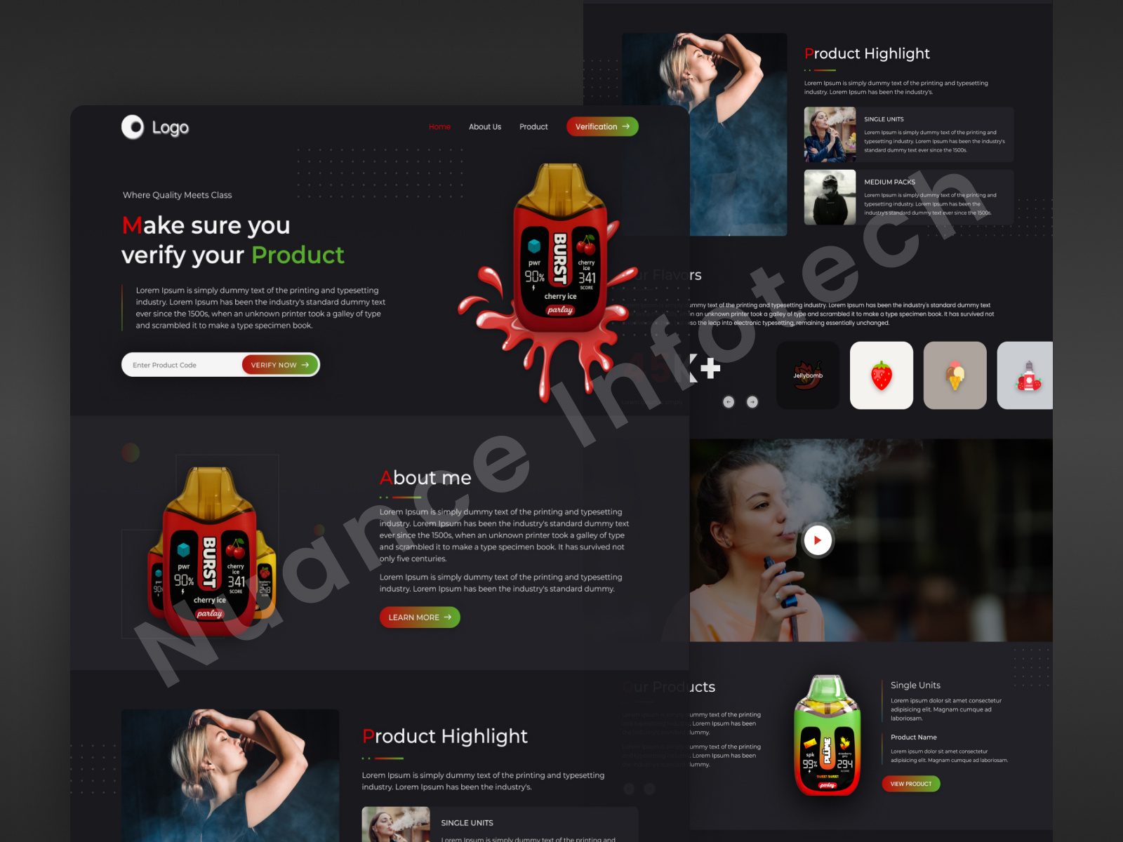 Dark Theme Landing Page UI – Product Highlight + Video Hero dark theme ecommerce figma landing page marketing minimal product design product page responsive ui design ux design web design