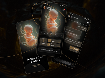 Embrace Your Journey – Pregnancy Tracker App appconcept branding creative darkui design figmadesign healthcareapp medicalapp mobileui motherhooddesign pregnancyapp ui uiux uxdesign voicechatui womenhealth