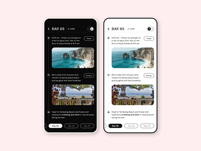 Dark mode and Light mode - Travel Itinerary UI figma travel itinerary ui ux