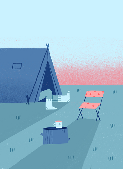 Sunrise breakfast camp camping chair character early forest illustration legs morning nature procreate stump summer sunrise texture tourist
