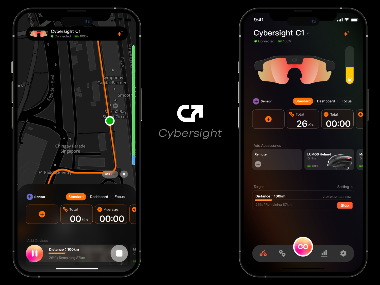 Dark mode app cycling sport ui