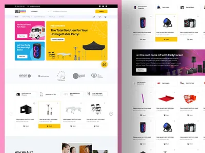 PartyHuren app design branding catering website design ecommerce ecommerce store electronics online shop figma landing page marketplace online store party products party website design picnic landing page shopify ui uiux ux web design website design