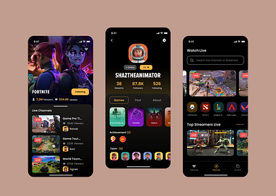 Live your game. Watch the world play. clean ui dark mode ui discover games entertainment app game streaming game ui gamer profile gaming app live streaming mobile app design mobile ux modern app stream dashboard streamer app streaming platform twitch ui ui inspiration user profile ux design video game app