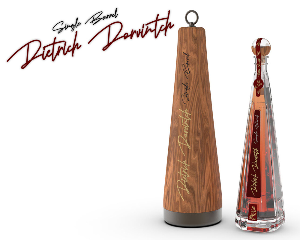 Dietrich Dorvintch Whiskey - Single Barrel 18 Years 3d 3d design 3d modeling bottle design brand identity branding graphic design industrial design label design labeling package design packaging product design production whiskey whisky