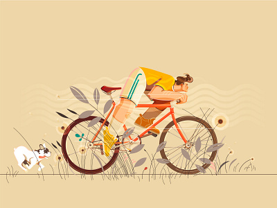 Bike ride bike design dog flat illustration ride vector