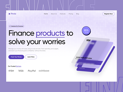 Finvia - Finance Landing Page analytics bank app banking app card credit card finance financial fintech app landing page money rifath savings statistcs transactions transfer ui wallet web web design website