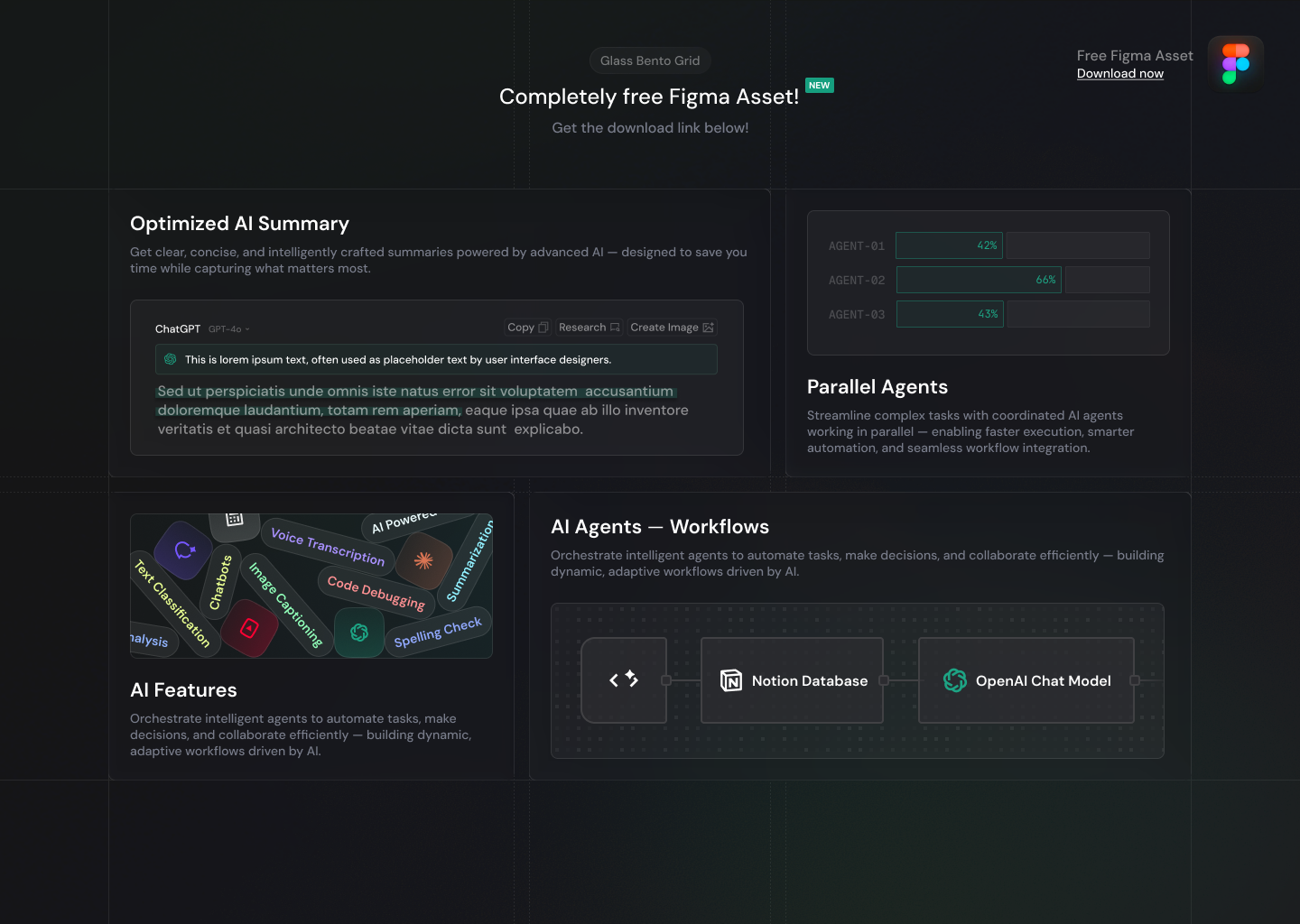 Glass Bento Grid – Free Figma Kit 🍋 ai bento bento grid design devops figma file figma kit figma template free free download interface ui ui design ui kit