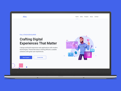 Full-Stack Developer Portfolio Landing Page admindashboard adminpanel branding darkui dashboarddesign design front end developer full stack developer hero section illustration landing page design modern ui personal website portfolio website react.js sass website ui website design