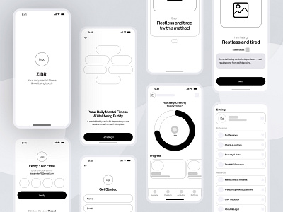 Mental Health App | UI/UX Design app app wireframe calm ui daily check in ui figma app design health app ux healthcare app mental health app mental wellbeing app mindfulness app mobile wireframe mood tracker ui ui uiux design ux wireframe wellness app ui