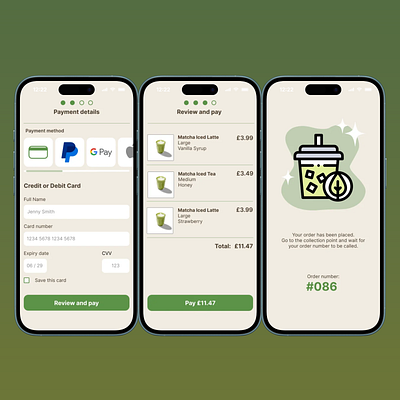 #Dailyui day 2: Credit card payment for a Matcha Café cafe credit card dailyui day2 green matcha mobile app order and pay payment relaxed tea ui