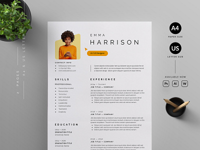 Resume/CV a4 cover letter creative curricular vitae cv cv design cv template design designer resume illustration minimal modern ms word professional resume resume template ui us letter vector word