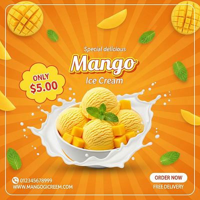 Vibrant Mango Ice Cream: A Summer Delight Design eye catching graphics