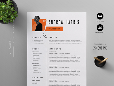 Resume/CV cover letter cv template design illustration professional resume resume template ui us letter vector word