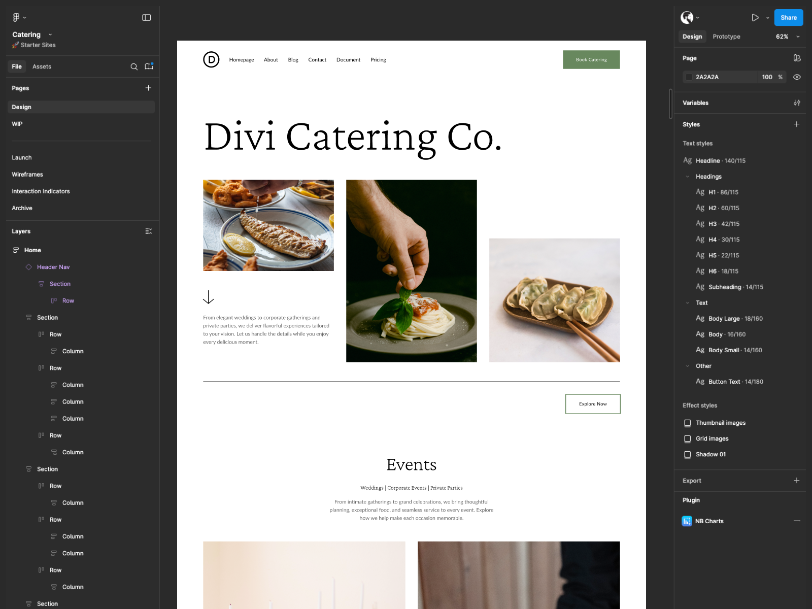 Catering Website Design - Sneak Peak catering design divi event food landing page restaurant service shop ui ux venue web design website weeding