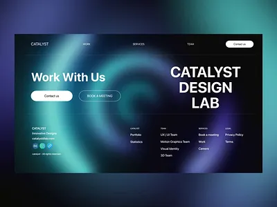 Catalyst Design Lab — Bold meets Fluid UI. 3d agency animation black bold branding dark mode design gradient graphic graphic design heropage interface landingpage minimal minimalist motion graphics prototype ui webdesign