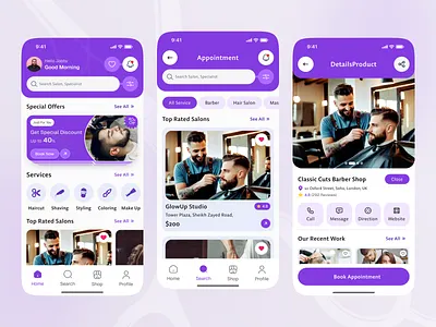 Barber Shop Booking Mobile App app app design barber barber app barber app concept barber booking app barber shop beauty app haircut app hairdresser hairstyle mobile mobile app salon salon app salons services ui ux
