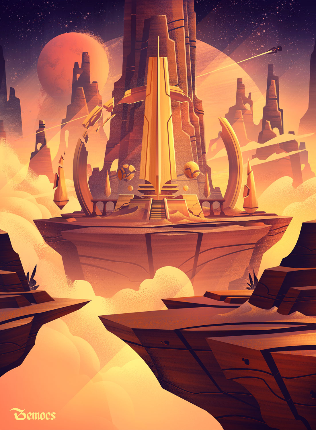 Deserted Temple board games fantasy gaming illustration outdoors retro scifi space