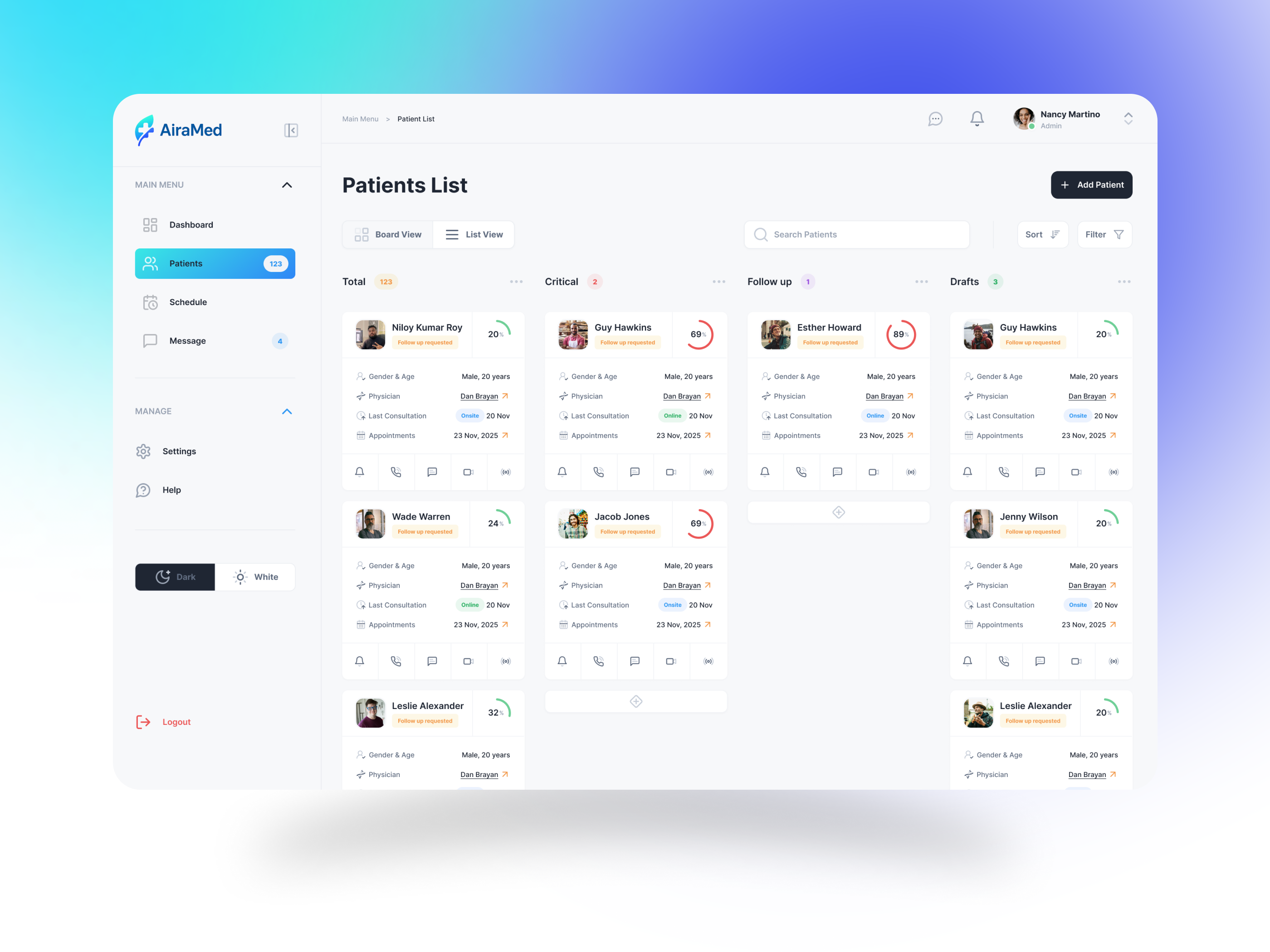 💙 AiraMed - Patient Management Dashboard UI cleanui dashboard designinspiration doctor figma health healthcare interface patient ui ux webapp