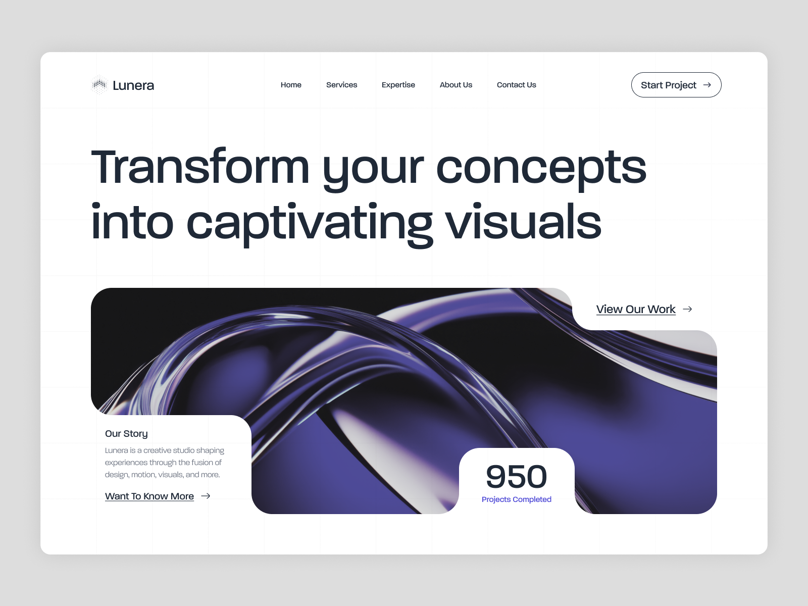 Lunera - Landing Page Design agency landing page creative agency landing page creative design figma design hero section homepage landing page design redesign ui ux web design website design